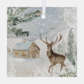 Waterverf Deer in Winterboskerst Glas Ornament (Achterkant)