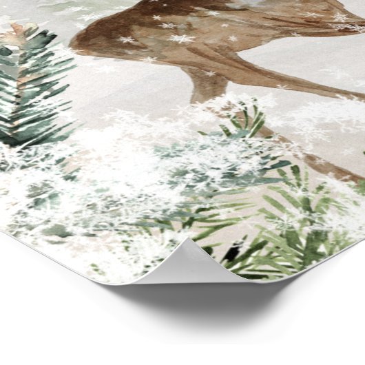 Waterverf Deer in Winterboskerst Poster (Hoek)