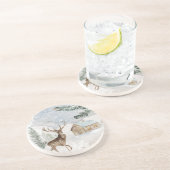 Waterverf Deer in Winterboskerst Zandsteen Onderzetter (Zijkant)