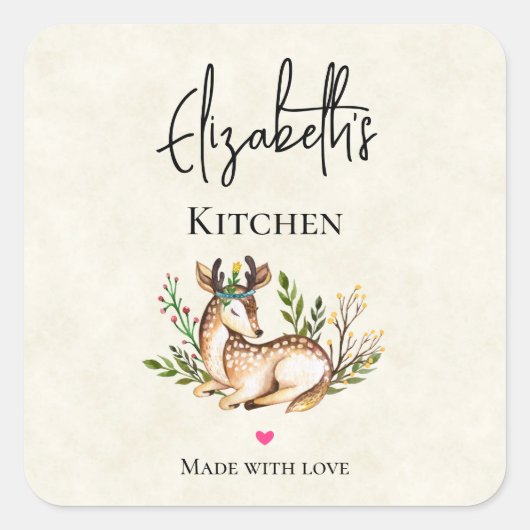  Waterverf Deer Laating Down Boho Kitchen Vierkante Sticker (Voorkant)