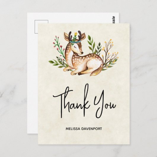 Waterverf Deer Lading Down Boho Dank u Briefkaart (Voorkant / Achterkant)