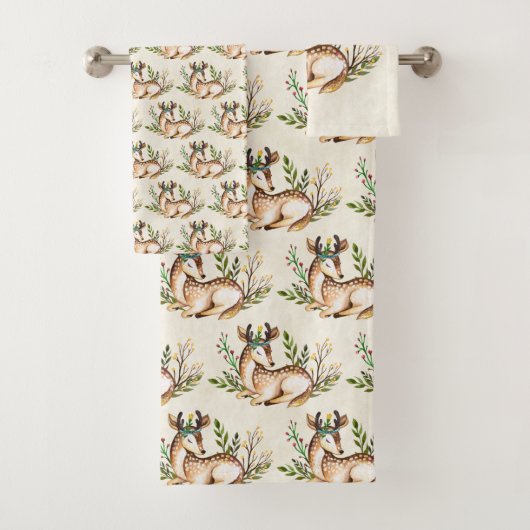  Waterverf Deer Lading Down Boho Pattern Bad Handdoek (Insitu)