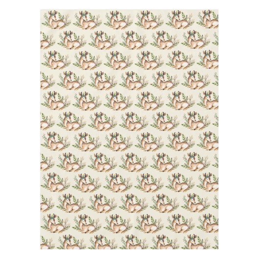 Waterverf Deer Lading Down Boho Pattern Tafelkleed (Voorkant)