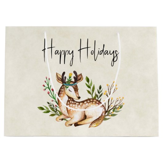  Waterverf Deer Laing Down Boho Holiday Groot Cadeauzakje (Voorkant)