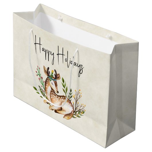Waterverf Deer Laing Down Boho Holiday Groot Cadeauzakje (Voorkant Gekanteld)