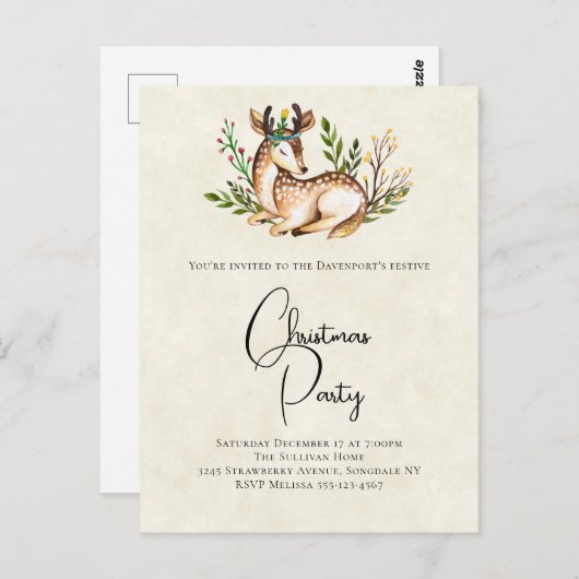 Waterverf Deer Laing Down Boho Kerstfeest Briefkaart (Voorkant / Achterkant)