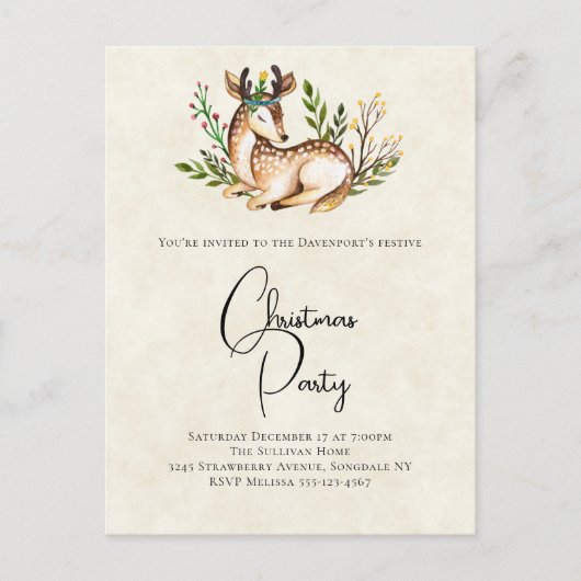 Waterverf Deer Laing Down Boho Kerstfeest Briefkaart (Voorkant)