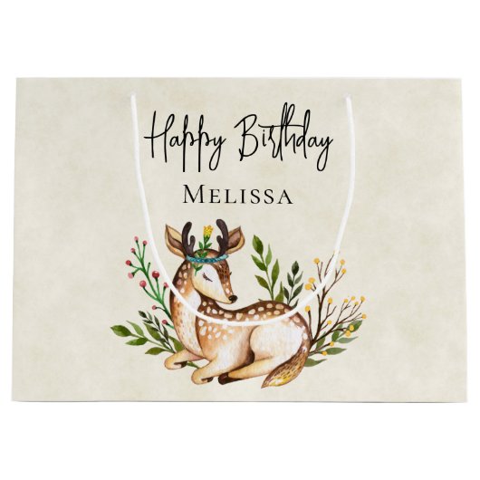 Waterverf Deer Laking Down Boho Birthday Groot Cadeauzakje (Voorkant)