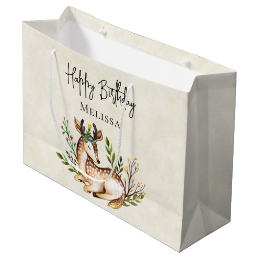Waterverf Deer Laking Down Boho Birthday Groot Cadeauzakje (Voorkant Gekanteld)