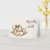  Waterverf Deer Laking Down Boho Birthday Kaart (Gele Bloem)