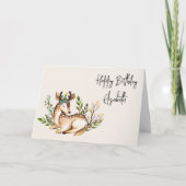 Waterverf Deer Laking Down Boho Birthday Kaart (Voorkant)