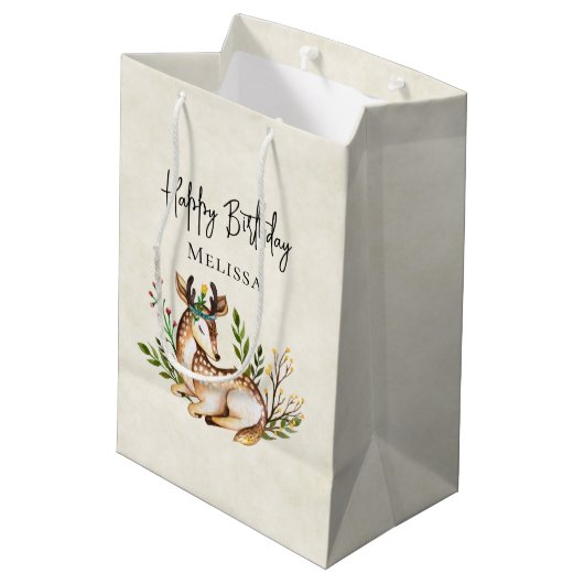  Waterverf Deer Laking Down Boho Birthday Medium Cadeauzakje (Achterkant Gekanteld)