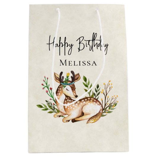 Waterverf Deer Laking Down Boho Birthday Medium Cadeauzakje (Voorkant)