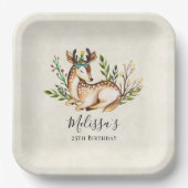  Waterverf Deer Laking Down Boho Birthday Papieren Bordje (Voorkant)