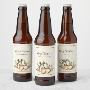  Waterverf Deer Laking Down Boho Kerstmis Bier Etiket