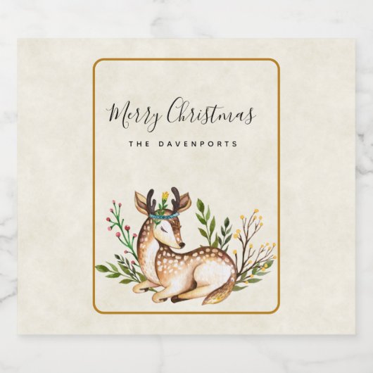 Waterverf Deer Laking Down Boho Kerstmis Bier Etiket (Enkel label)