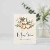  Waterverf Deer Laking Down Boho Kerstmis Briefkaart (Staand voorkant)