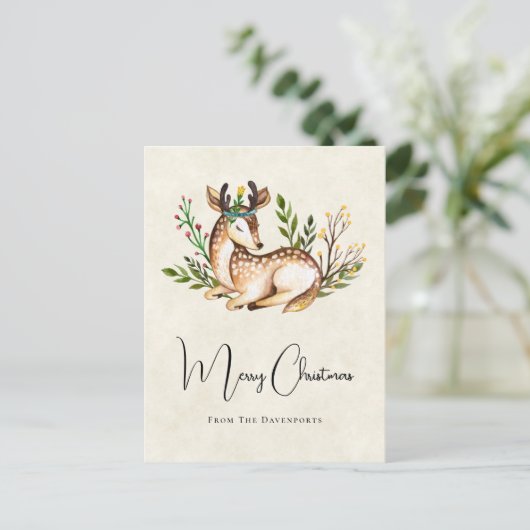  Waterverf Deer Laking Down Boho Kerstmis Briefkaart (Staand voorkant)