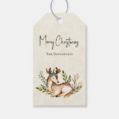  Waterverf Deer Laking Down Boho Kerstmis Cadeaulabel (Voorkant)