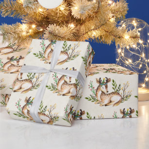 Waterverf Deer Laking Down Boho Kerstmis Cadeaupapier