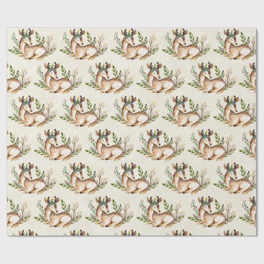  Waterverf Deer Laking Down Boho Kerstmis Cadeaupapier (Vlak)