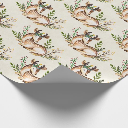  Waterverf Deer Laking Down Boho Kerstmis Cadeaupapier (Hoek)