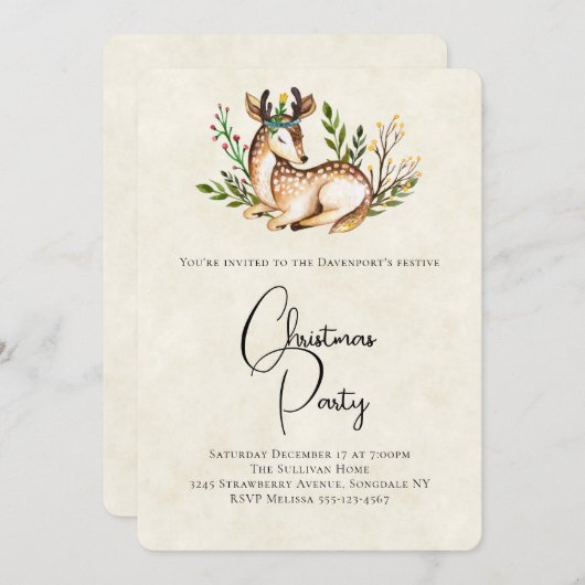  Waterverf Deer Laking Down Boho Kerstmis Kaart (Voorkant / Achterkant)