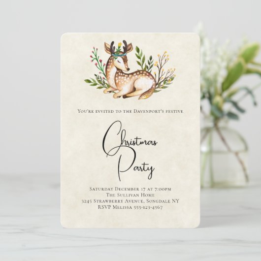  Waterverf Deer Laking Down Boho Kerstmis Kaart (Staand voorkant)