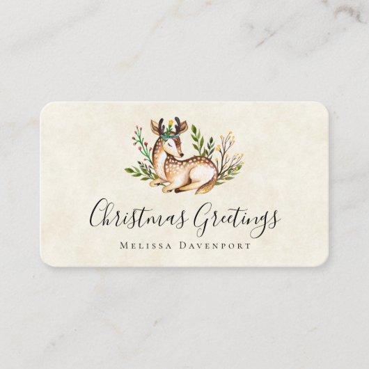  Waterverf Deer Laking Down Boho Kerstmis Visitekaartje (Voorkant)