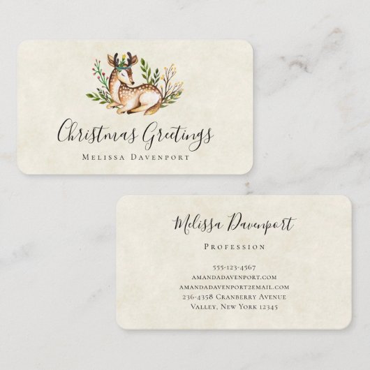  Waterverf Deer Laking Down Boho Kerstmis Visitekaartje (Voorkant / Achterkant)