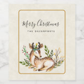  Waterverf Deer Laking Down Boho Kerstmis Wijn Etiket (Enkel label)