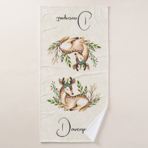 Waterverf Deer Laying Down Boho Bad Handdoek