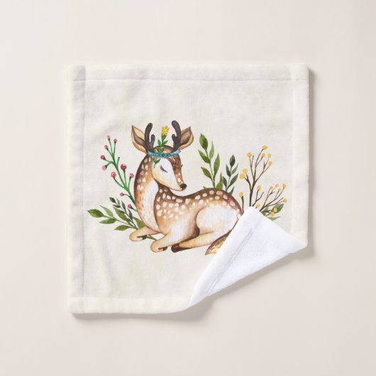  Waterverf Deer Laying Down Boho Bad Handdoek (Wasdoekje)