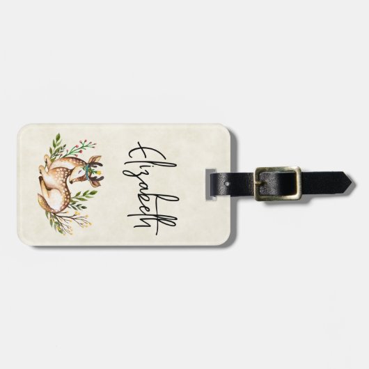 Waterverf Deer Laying Down Boho Bagagelabel (Voorkant horizontaal)