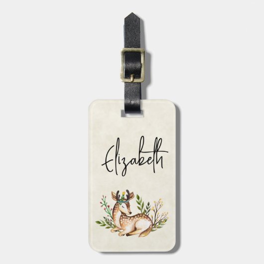  Waterverf Deer Laying Down Boho Bagagelabel (Voorkant verticaal)