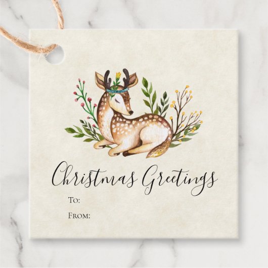Waterverf Deer Laying Down Boho Bedankjes Labels (Voorkant)