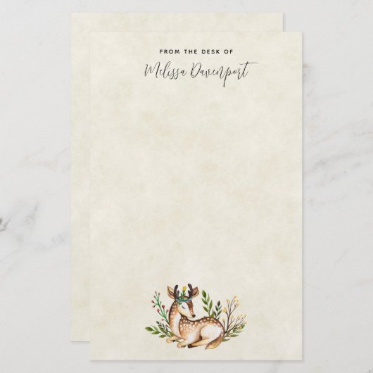  Waterverf Deer Laying Down Boho Briefpapier (Voorkant / Achterkant)