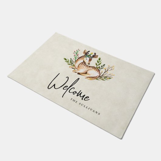  Waterverf Deer Laying Down Boho Deurmat (Schuin)