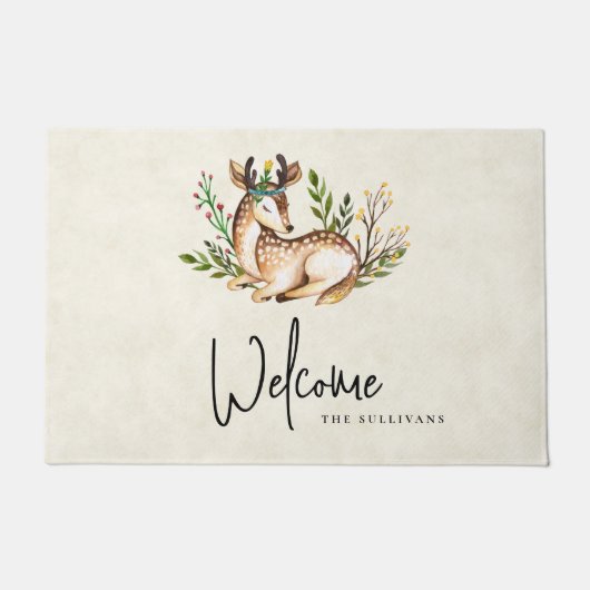  Waterverf Deer Laying Down Boho Deurmat (Voorkant)
