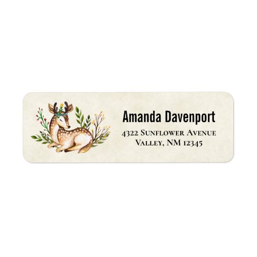 Waterverf Deer Laying Down Boho Etiket (Voorkant)