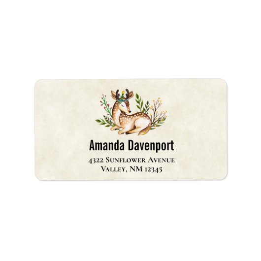 Waterverf Deer Laying Down Boho Etiket (Voorkant)