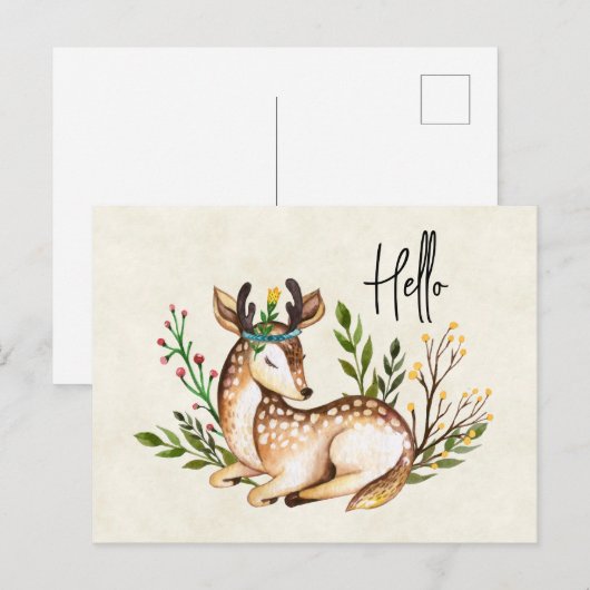  Waterverf Deer Laying Down Boho Feestdagenkaart (Voorkant / Achterkant)