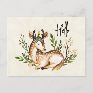 Waterverf Deer Laying Down Boho Feestdagenkaart