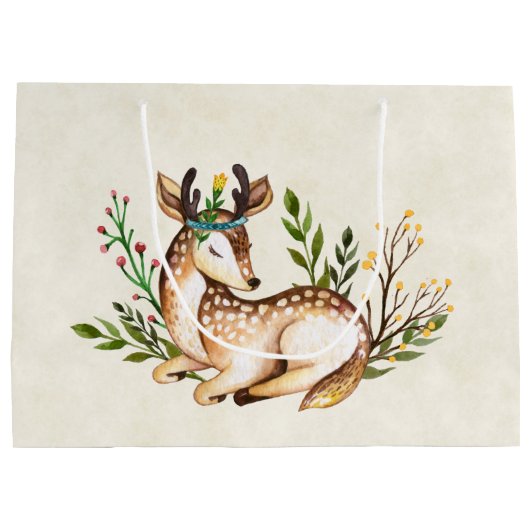  Waterverf Deer Laying Down Boho Groot Cadeauzakje (Achterkant)
