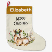  Waterverf Deer Laying Down Boho Grote Kerstsok (Voorkant)