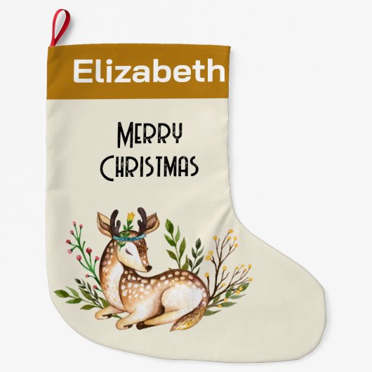  Waterverf Deer Laying Down Boho Grote Kerstsok (Voorkant)