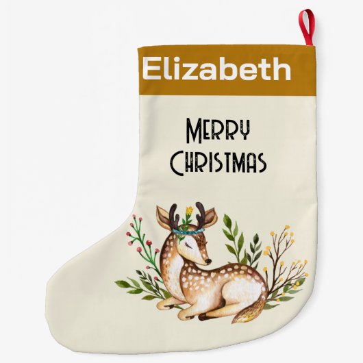 Waterverf Deer Laying Down Boho Grote Kerstsok (Achterkant)