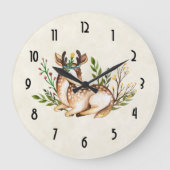  Waterverf Deer Laying Down Boho Grote Klok (Voorkant)