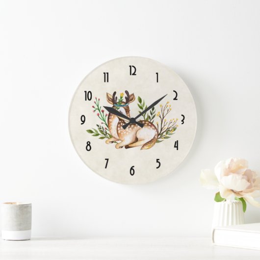  Waterverf Deer Laying Down Boho Grote Klok (Huis)