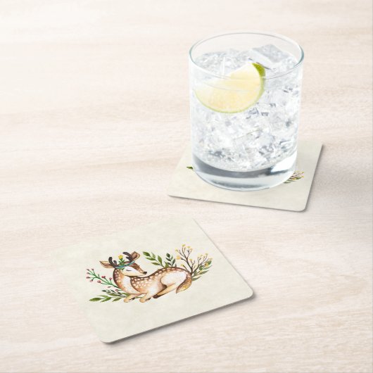  Waterverf Deer Laying Down Boho Kartonnen Onderzetters (Insitu)